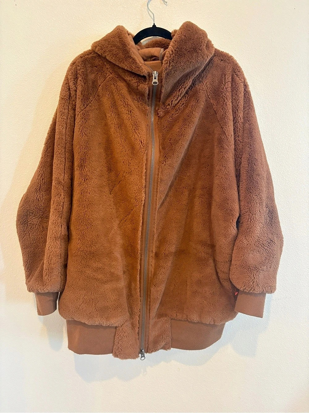 Free People Louder Please Hooded Faux Fur Jacket Brown Small - Picture 1 of 10